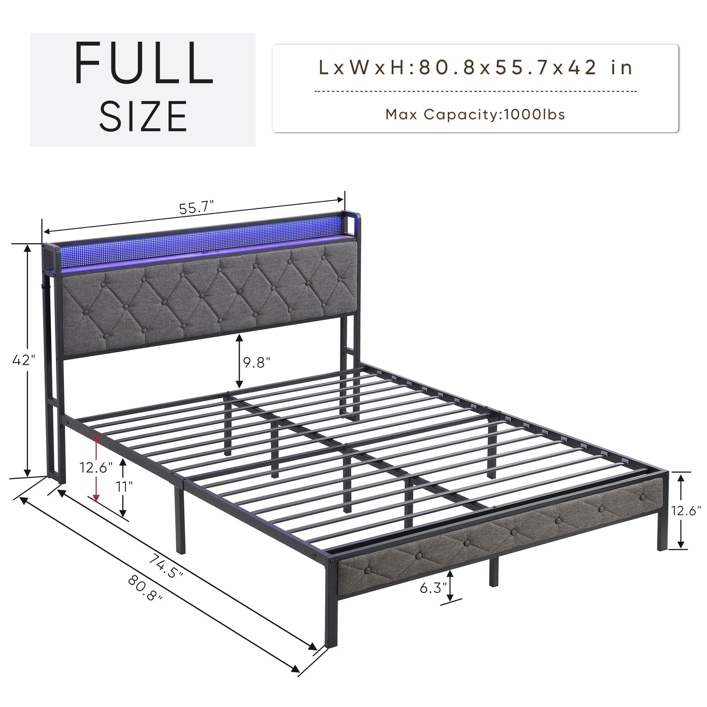 Damien Full Bed (dark gray)