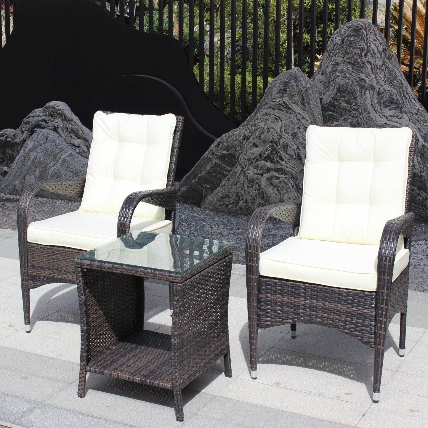 Outdoor 3 piece Beige 2 Chairs and Table