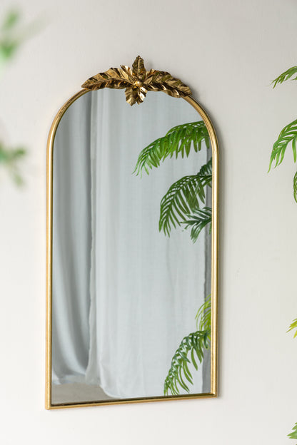 24"x42" Arched Wall Mirror with Gold Metal Leaf Frame