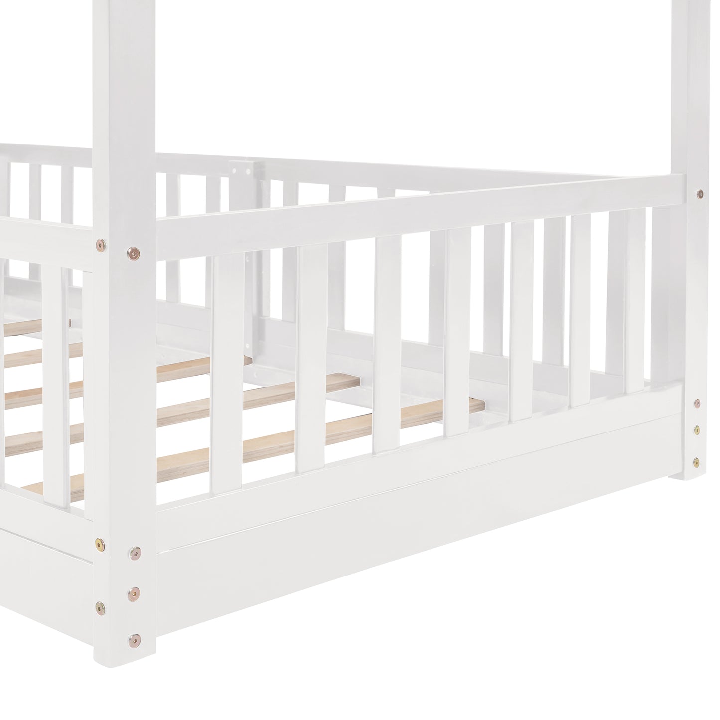 White Wood Twin Over Twin Bunk Bed with Slide and Ladder