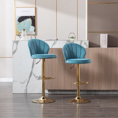 Shell Adjustable Bar Stool Set of 2  (light blue/gold)