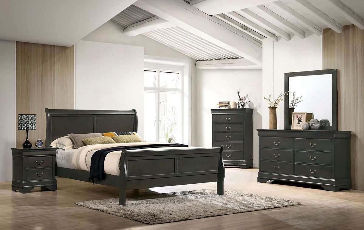 Louis Phillipe C. King Bed (gray)