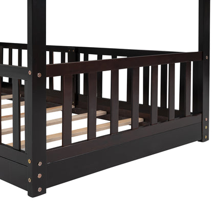 Espresso Wood Twin Over Twin Bunk Bed with Slide and Ladder