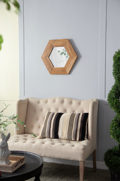 18.5" x 18.5" Hexagon Mirror with Natural Wood Frame