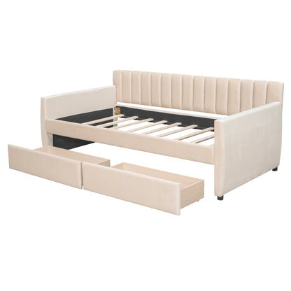 Vertical Lined Beige Daybed with Drawers (twin)