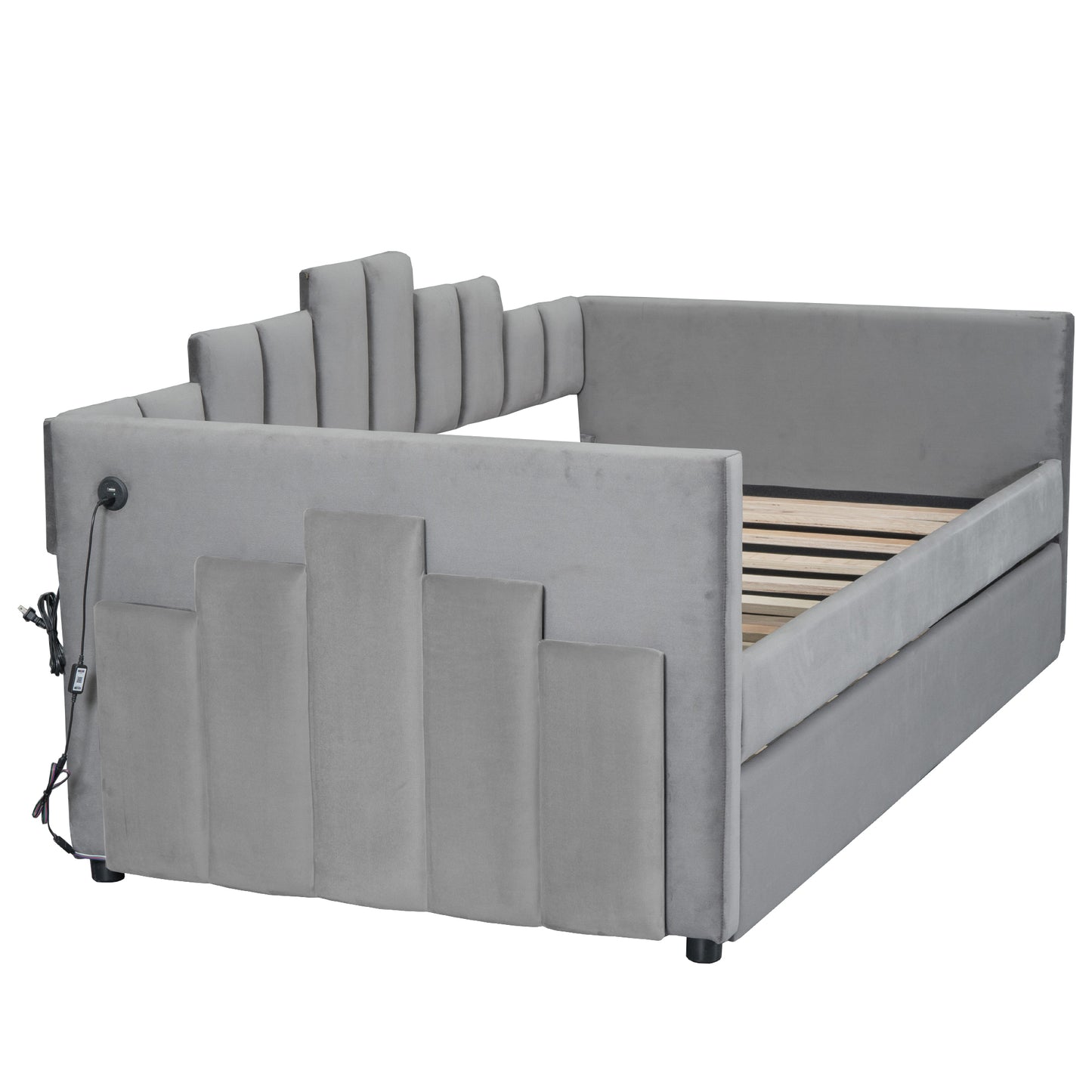 Modern LED Gray Daybed with Trundle (twin)