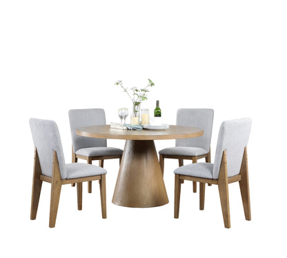 Delphine 5 Piece Round Oak Finish Dining Table Set