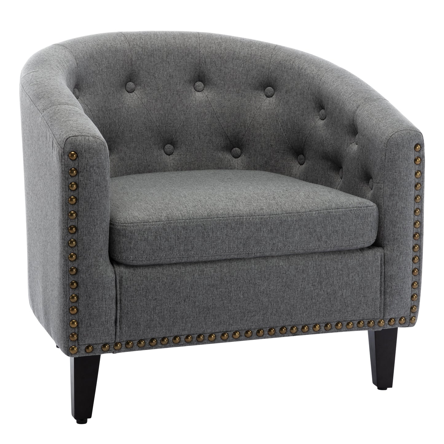 Linen Gray Fabric Tufted Barrel Accent Chair