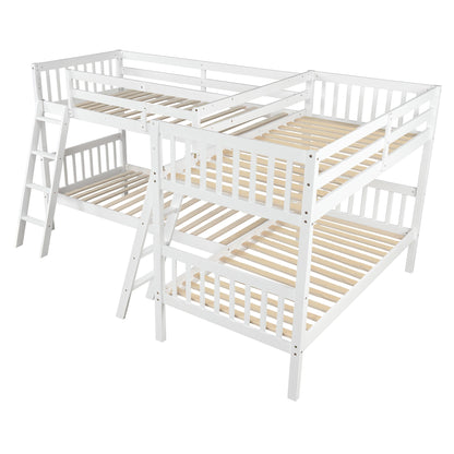 L-Shaped White Wood Twin Bunk Bed