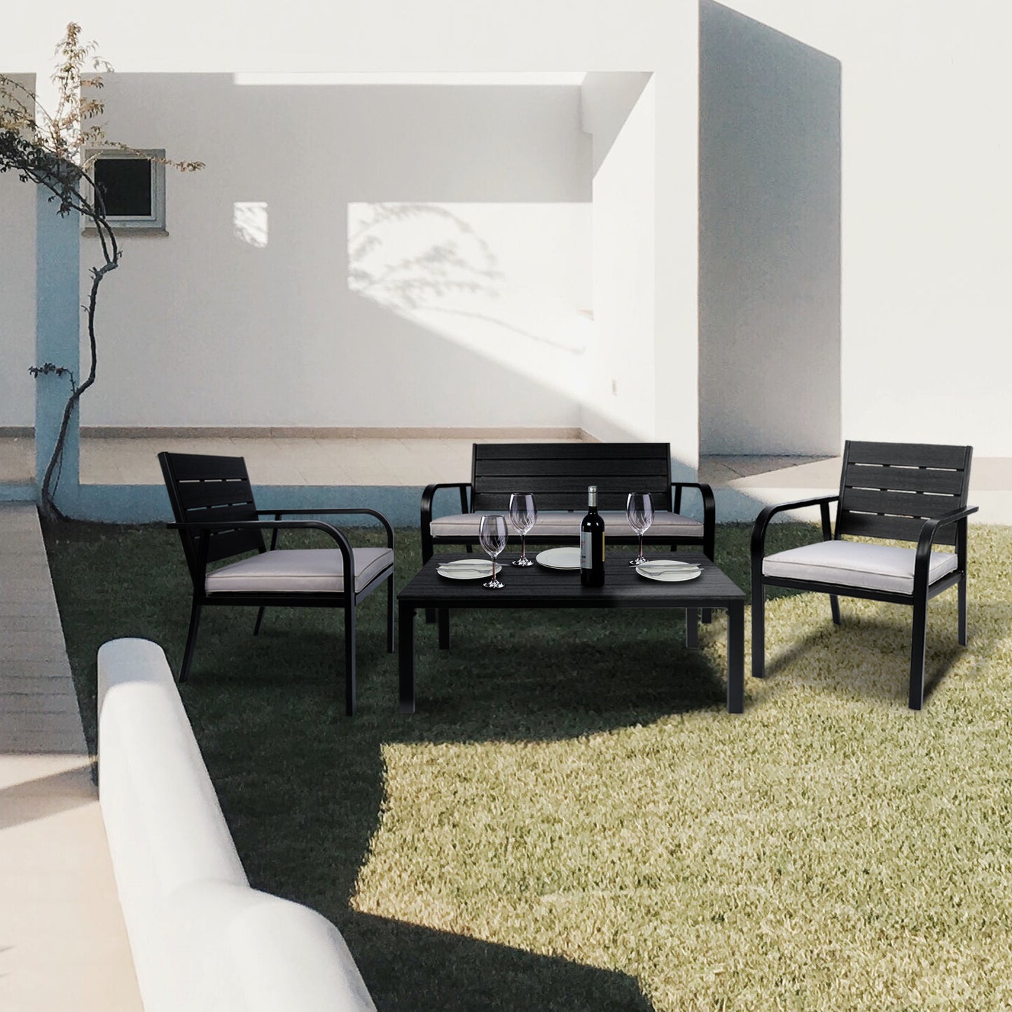 4 Pieces Outdoor Seating Set (black)