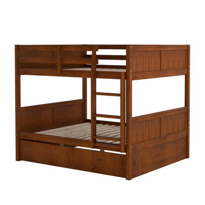 Walnut Full Over Full Bunk Bed with Twin Size Trundle