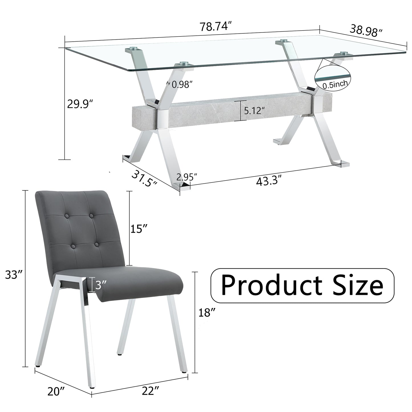 Nicolette 6-Piece Dining Table (gray chairs)