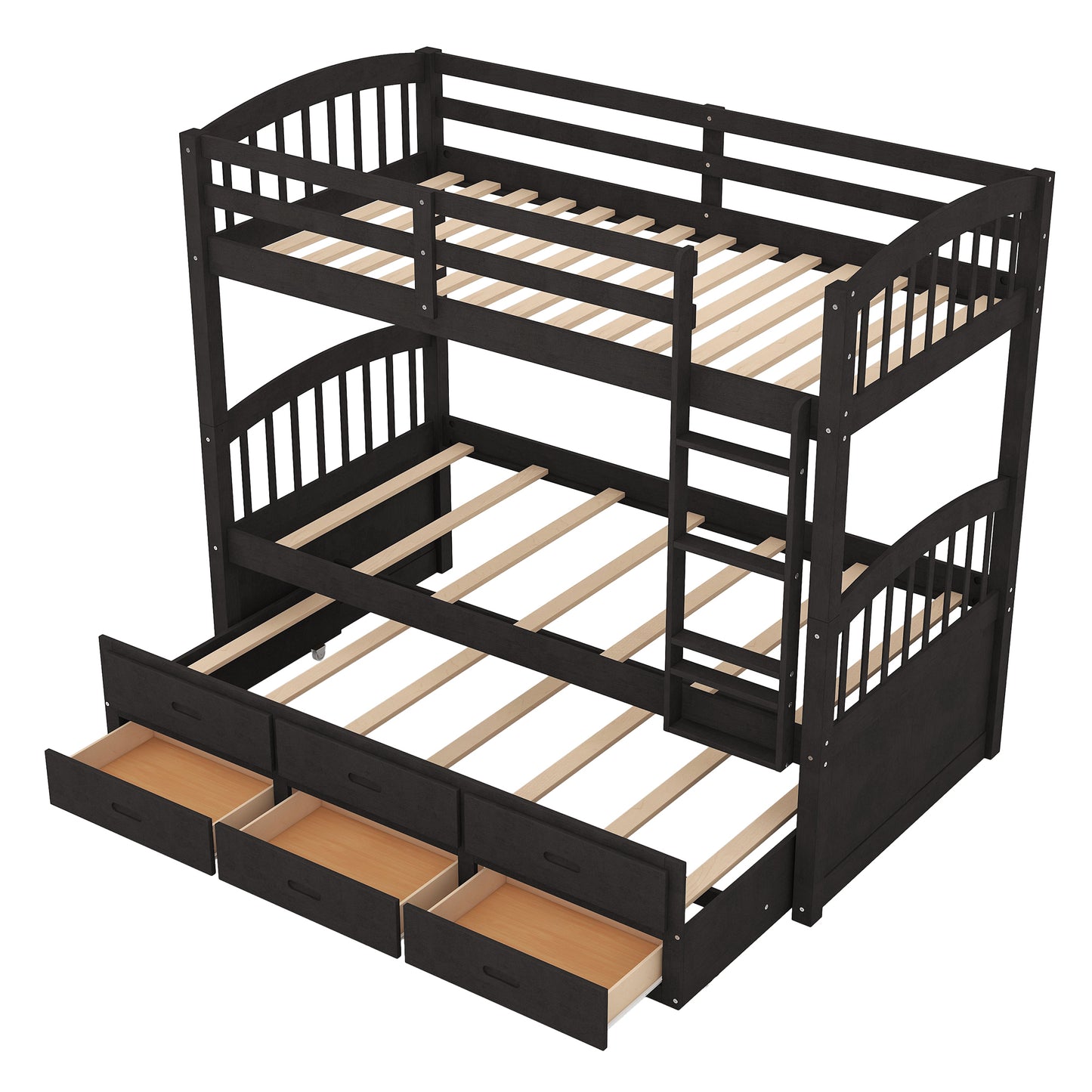 Espresso Twin over Twin Wood Bunk Bed with Trundle and Drawers