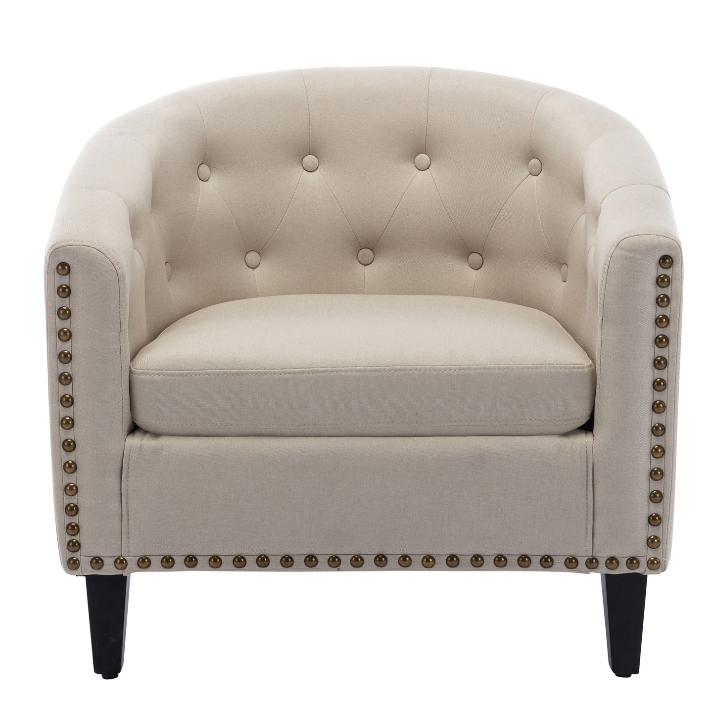 Linen Tan Fabric Tufted Barrel Accent Chair