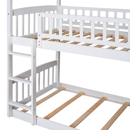 House White Twin Over Twin Bunk Bed with Slide