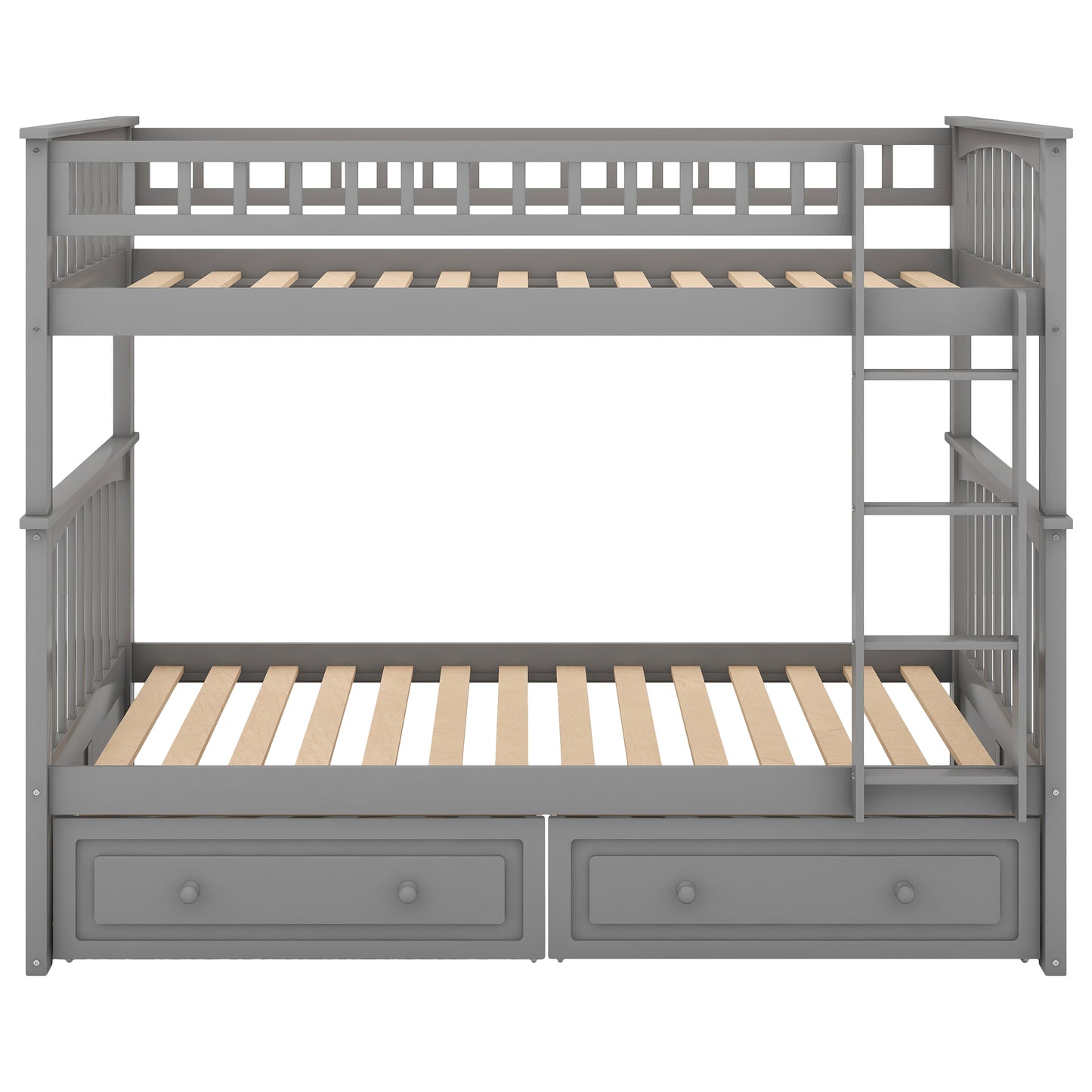 Convertible Gray Twin over Twin Bunk Bed with Drawers