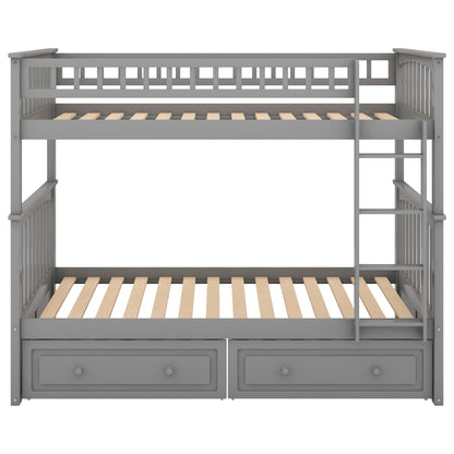 Convertible Gray Twin over Twin Bunk Bed with Drawers