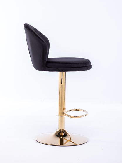 Shell Adjustable Bar Stool Set of 2  (black/gold)