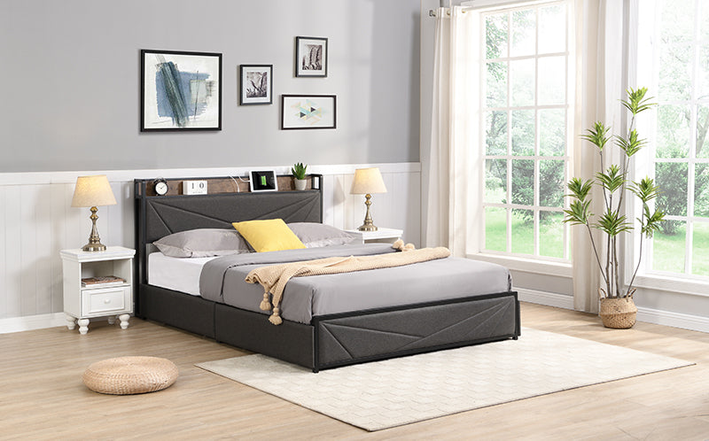 Lucia Storage Queen Bed (dark gray)