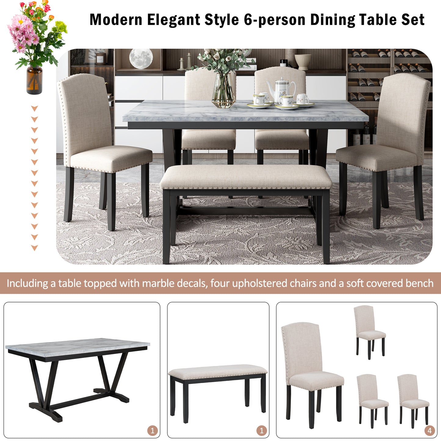 Sharp 6-Piece Dining Table