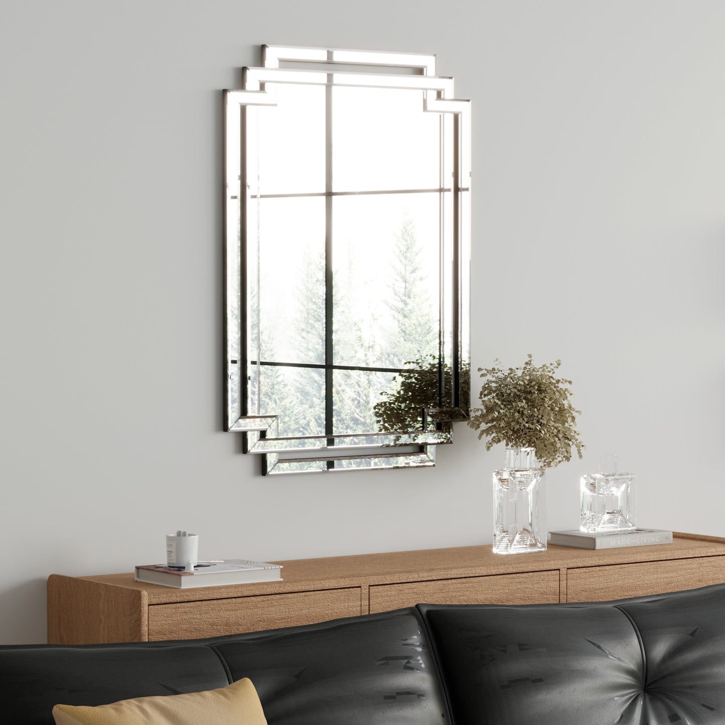 Large Wall-Mounted Silver Twisted Rectangular Wall Mirror