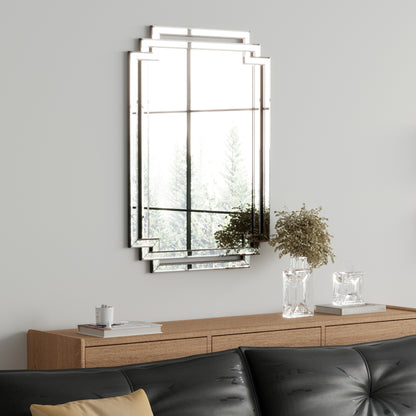 Large Wall-Mounted Silver Twisted Rectangular Wall Mirror