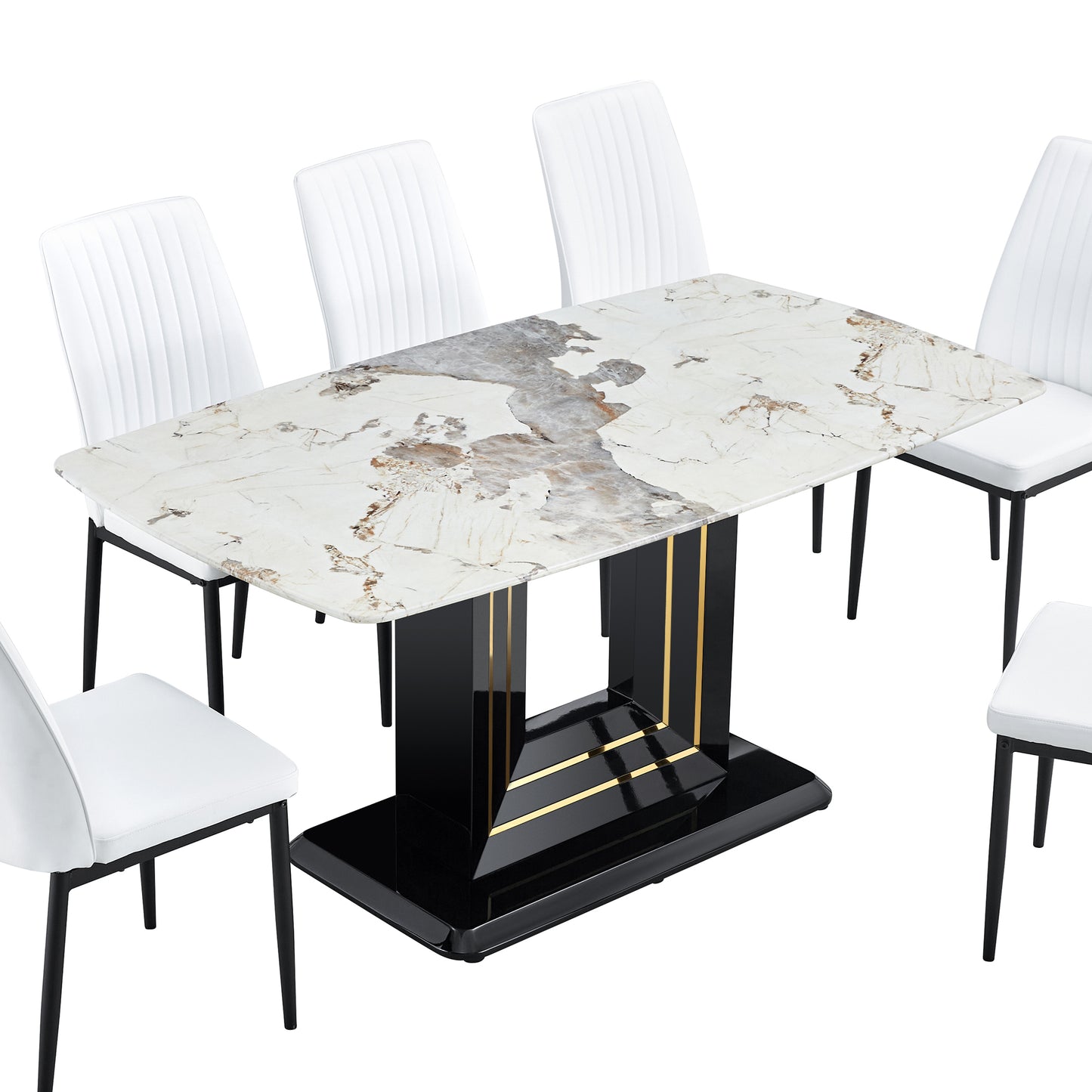 Willow 7-Piece Faux Marble Dining Table (white)