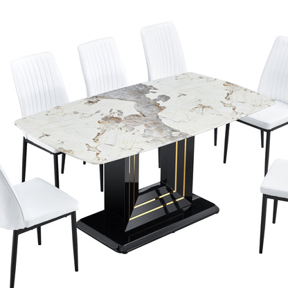 Willow 7-Piece Faux Marble Dining Table (white)