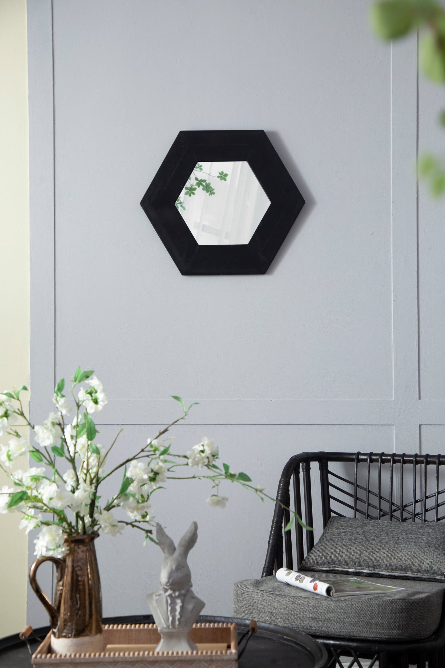 18.5" x 18.5" Hexagon Mirror with Black Wood Frame