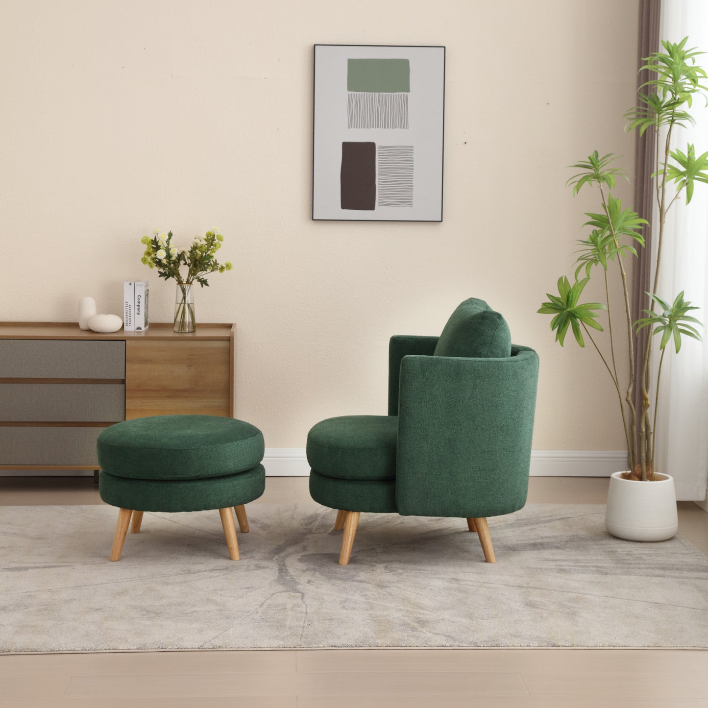 Benson Green Accent Chair with Ottoman