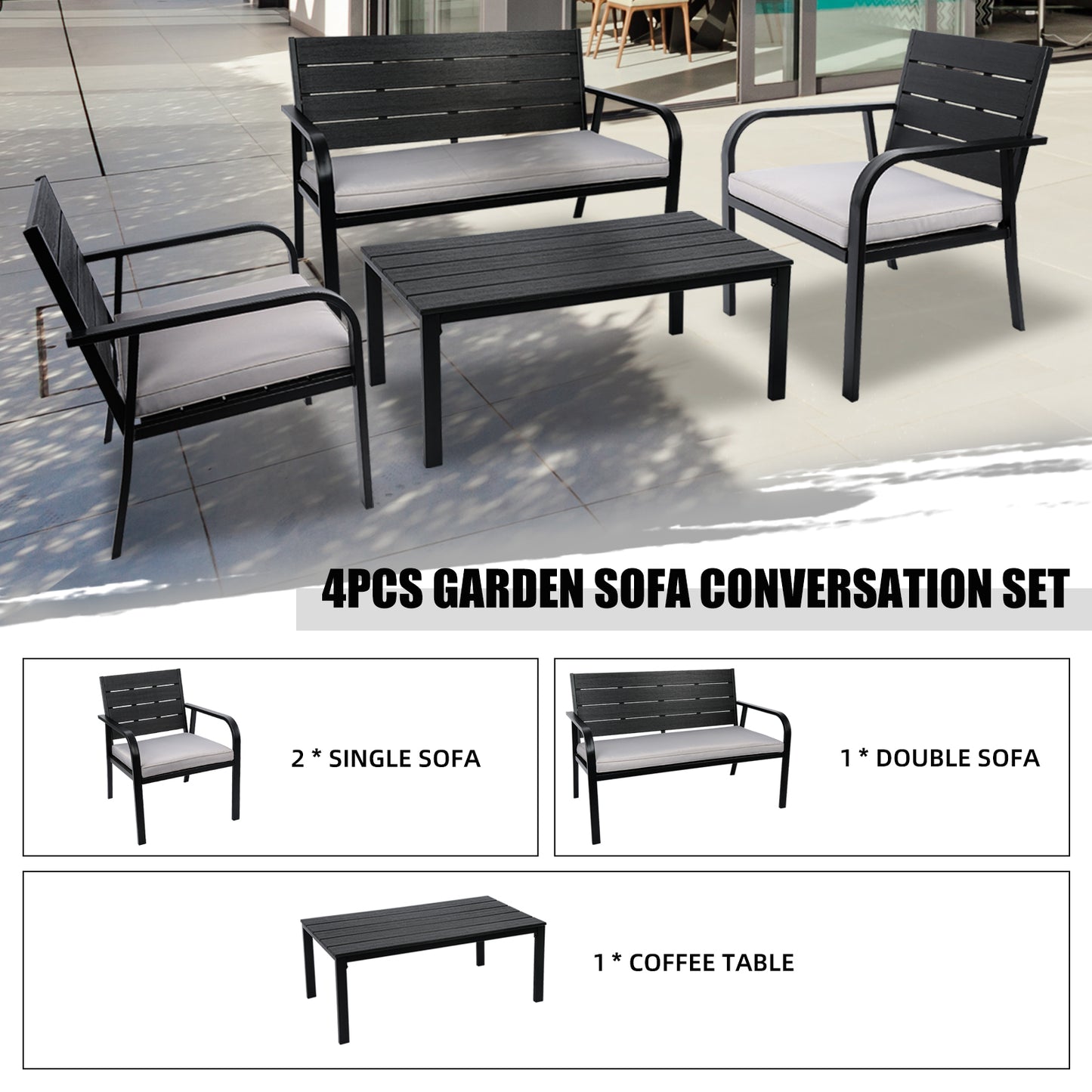 4 Pieces Outdoor Seating Set (black)