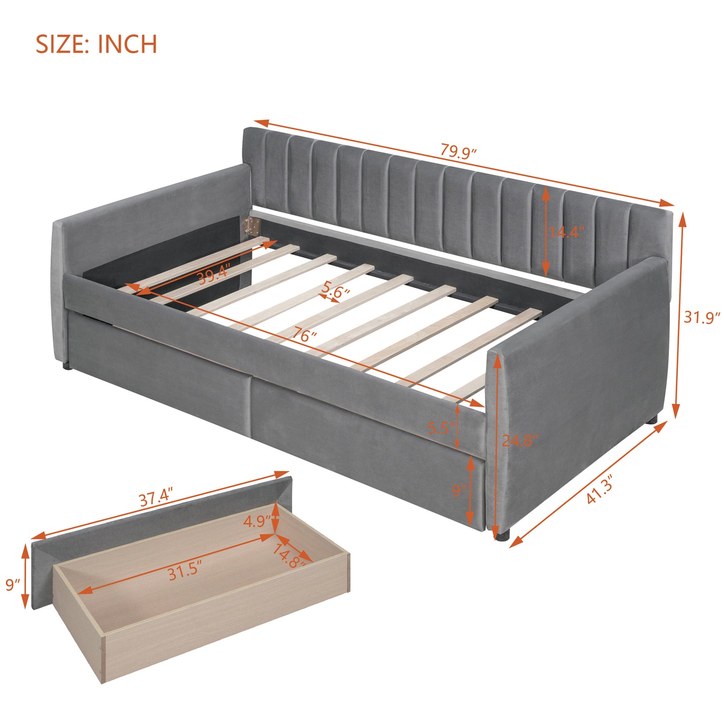 Vertical Lined Gray Daybed with Drawers (twin)