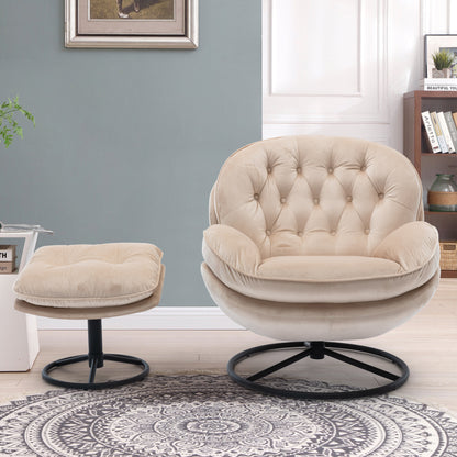 Marsh Beige Accent Chair with Ottoman