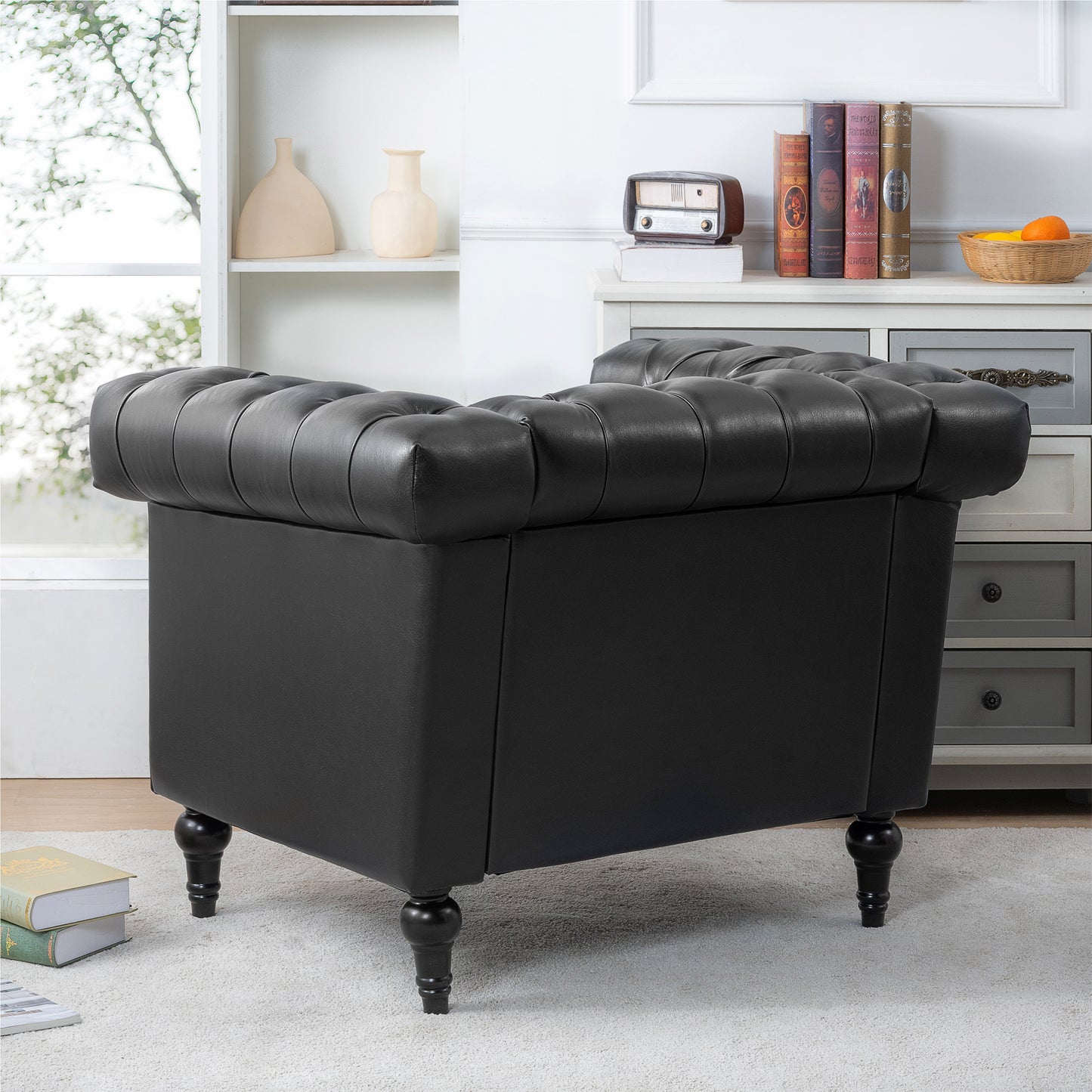 Classic Black Leather Accent Chair