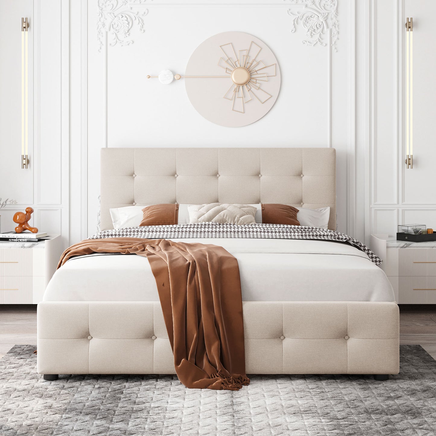 Emily Storage Queen Bed (beige)