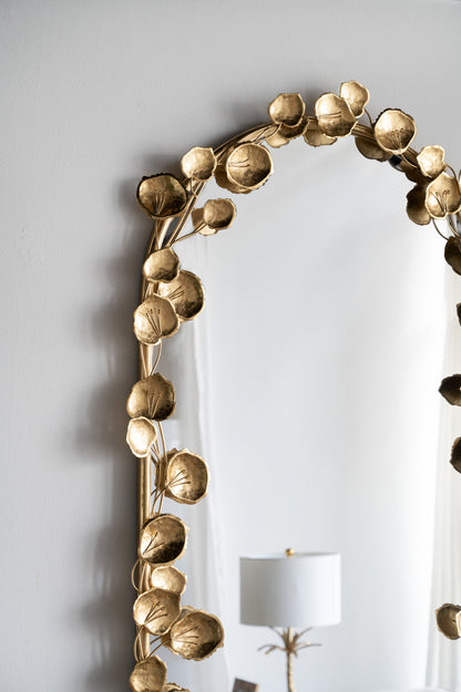 Arched Wall Mirror with Golden Leaf Accents