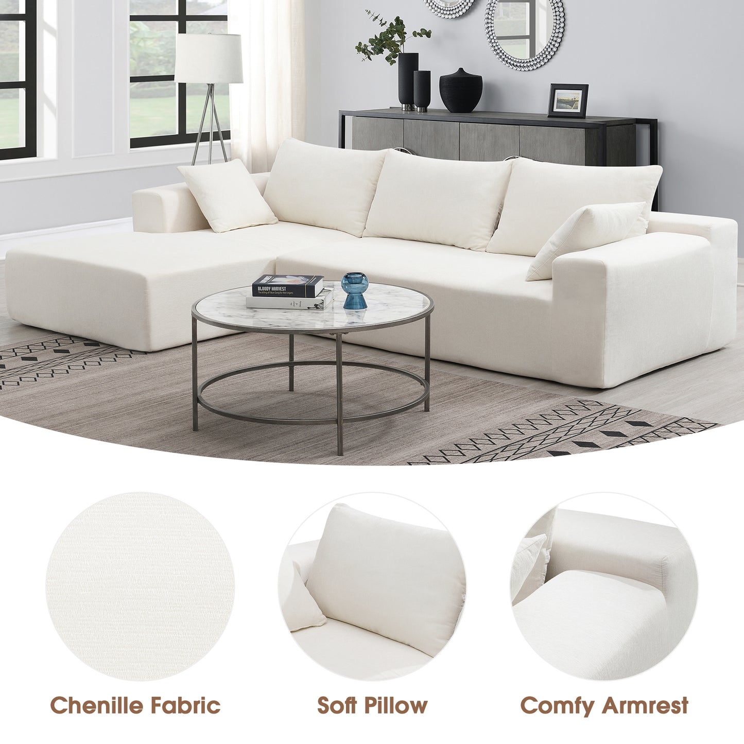 Oscar Cream 2 Piece Modular Sectional