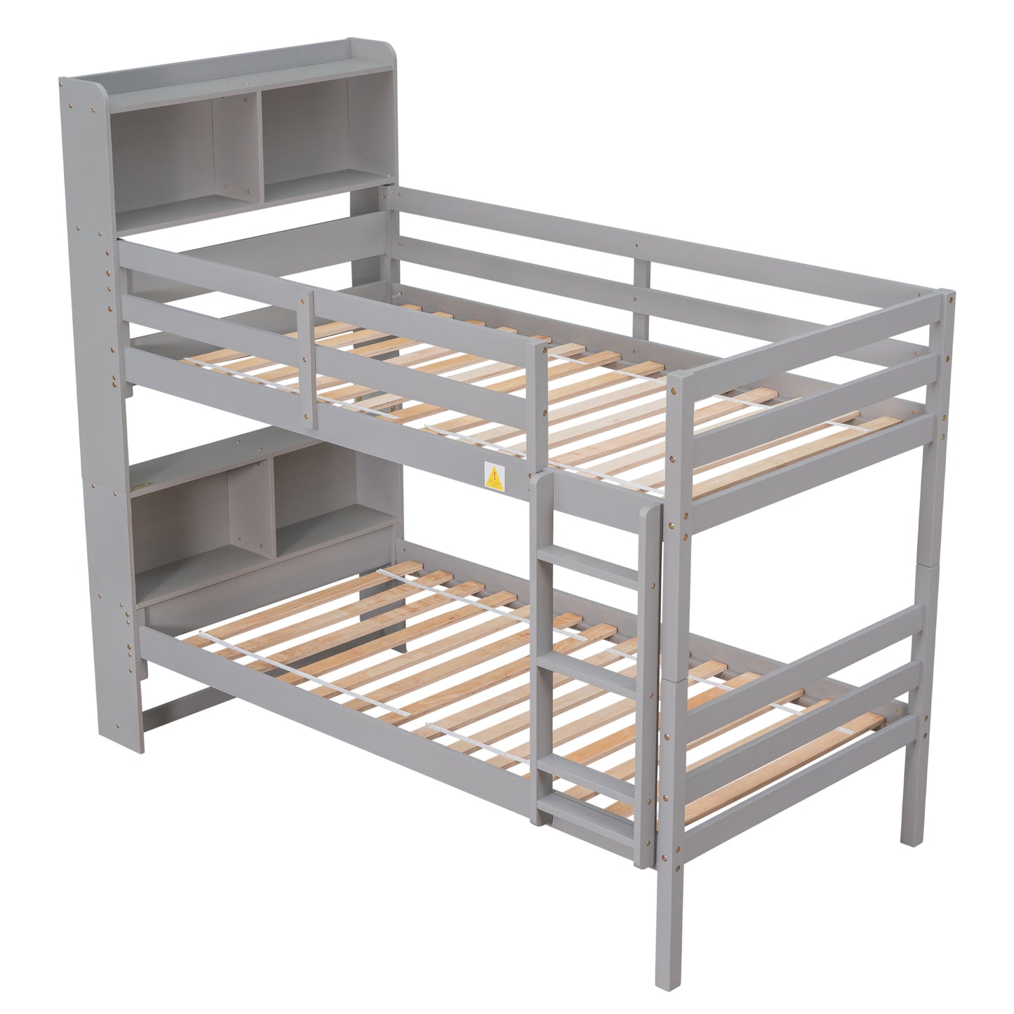 Bookcase Gray Twin Over Twin Bunk Bed