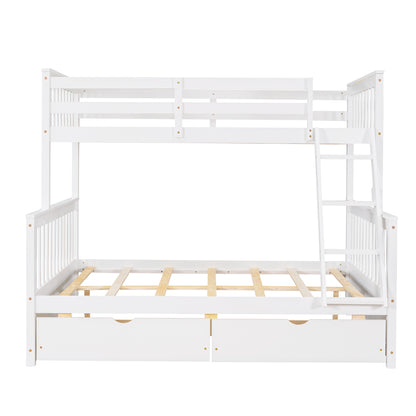 White Twin-Over-Full Bunk Bed with Ladders and Two Storage Drawers