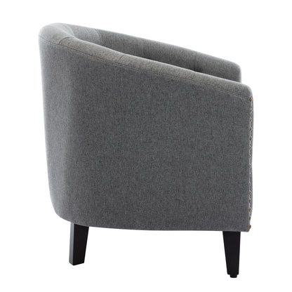 Linen Gray Fabric Tufted Barrel Accent Chair