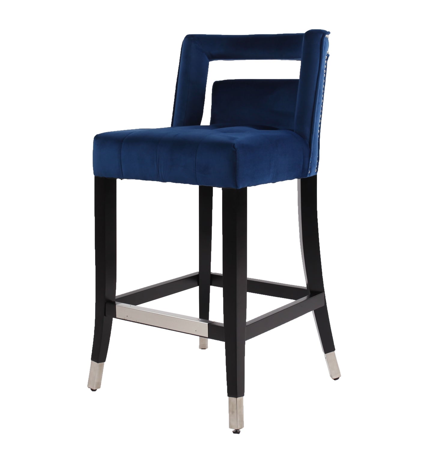 Atlanta Navy Suede Velvet 26" Barstool with Nailheads, Set of 2