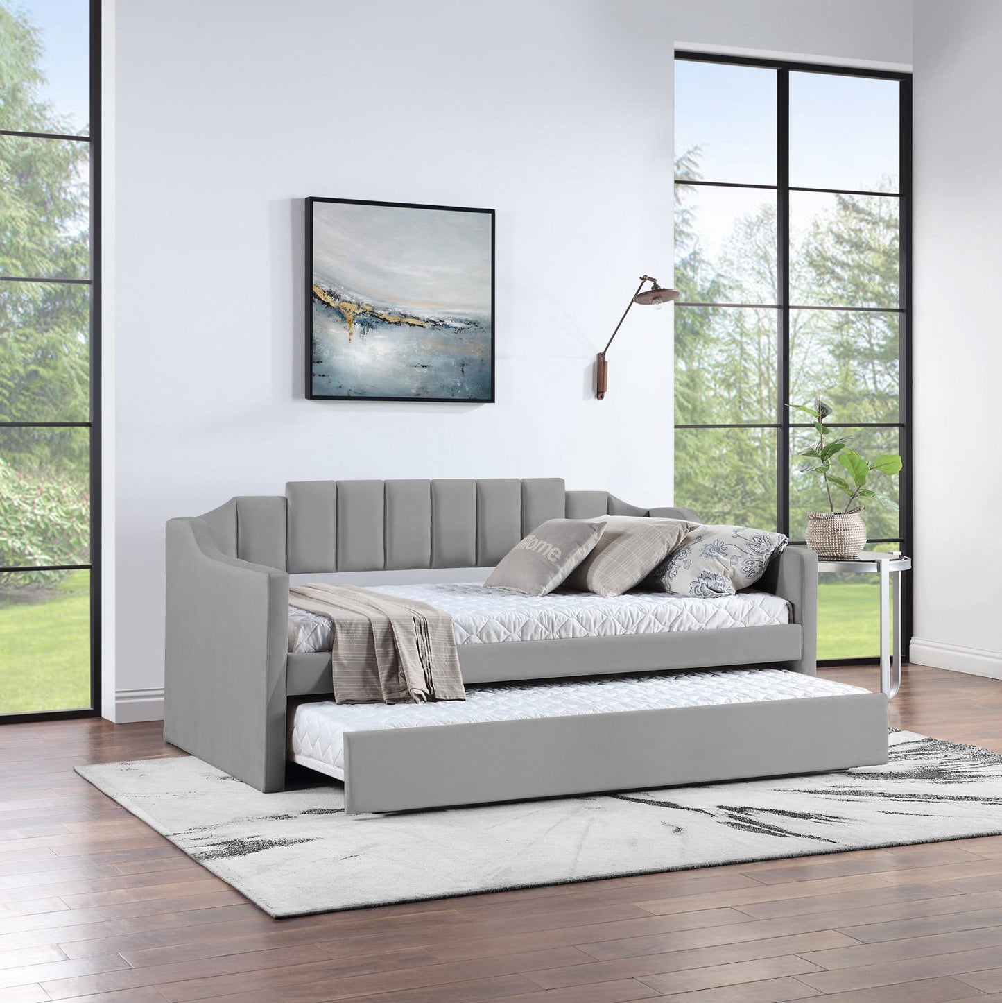Velvet Gray Daybed with Trundle (twin)