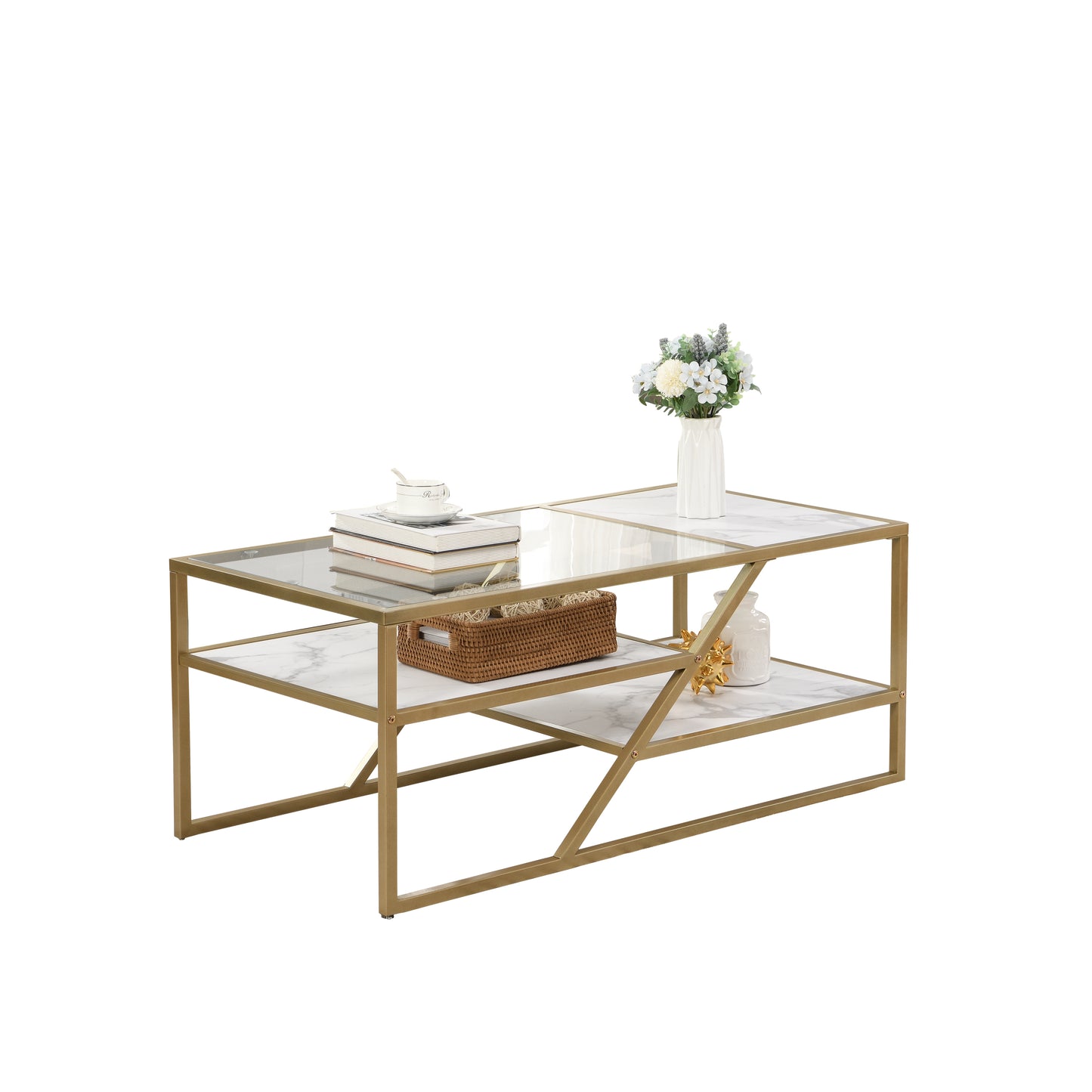 Golden Coffee Table with Storage Shelf