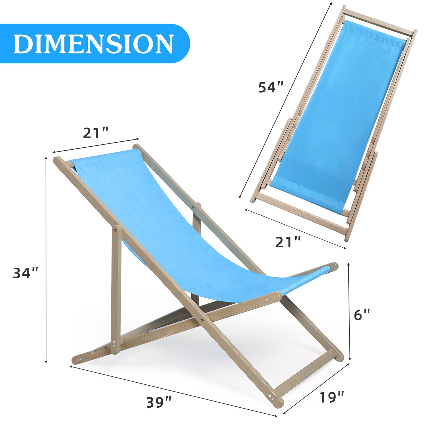 Beach Sling Lounge Chair Set of 2 (blue)