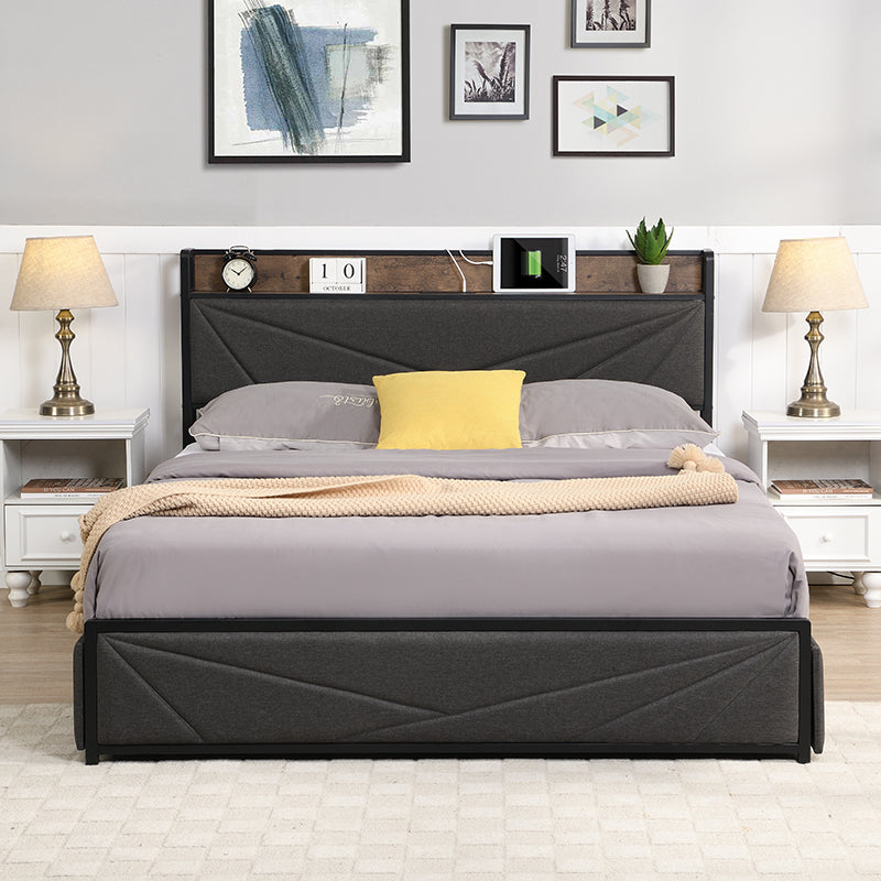 Lucia Storage Queen Bed (dark gray)