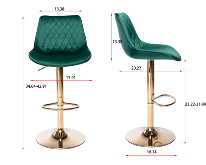 Diamond Adjustable Bar Stool Set of 2 (green/gold)