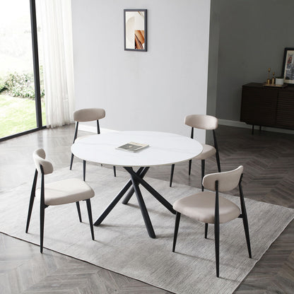 53.15" Modern Round Dining Table White Sintered Stone