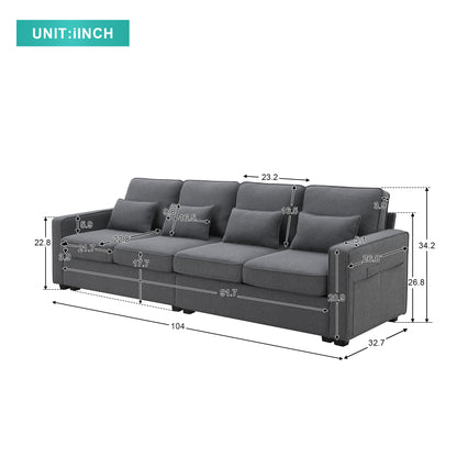 Dominique 4-Seater Modern Linen Fabric Sofa (dark gray)