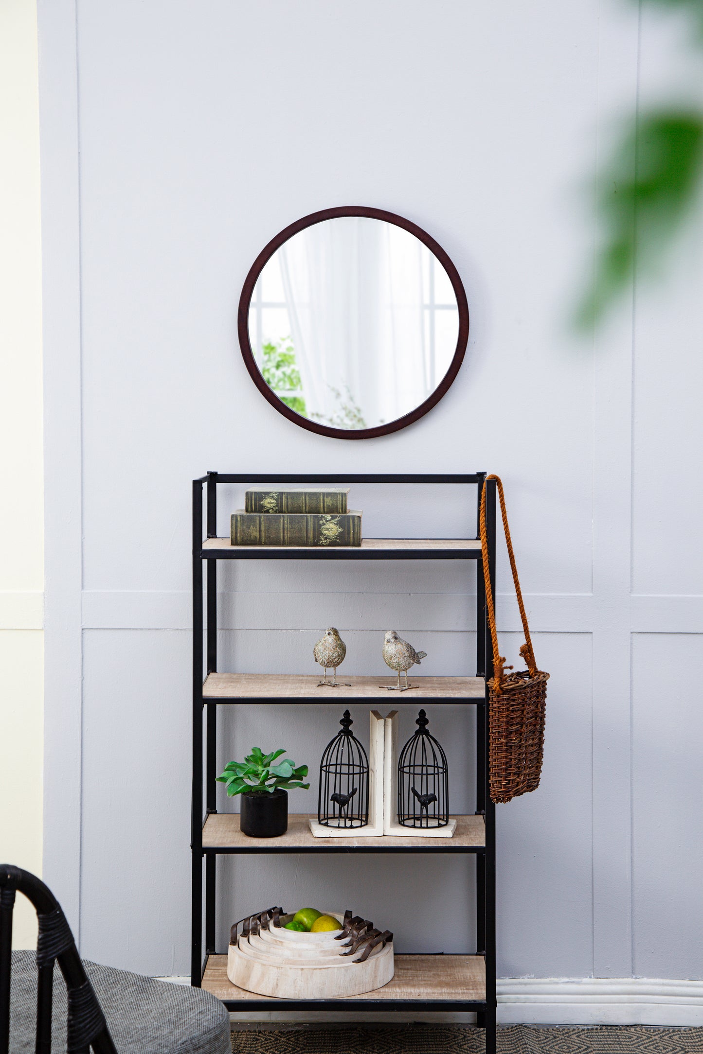 20" x 20" Circle Wall Mirror with Walnut Wooden Frame