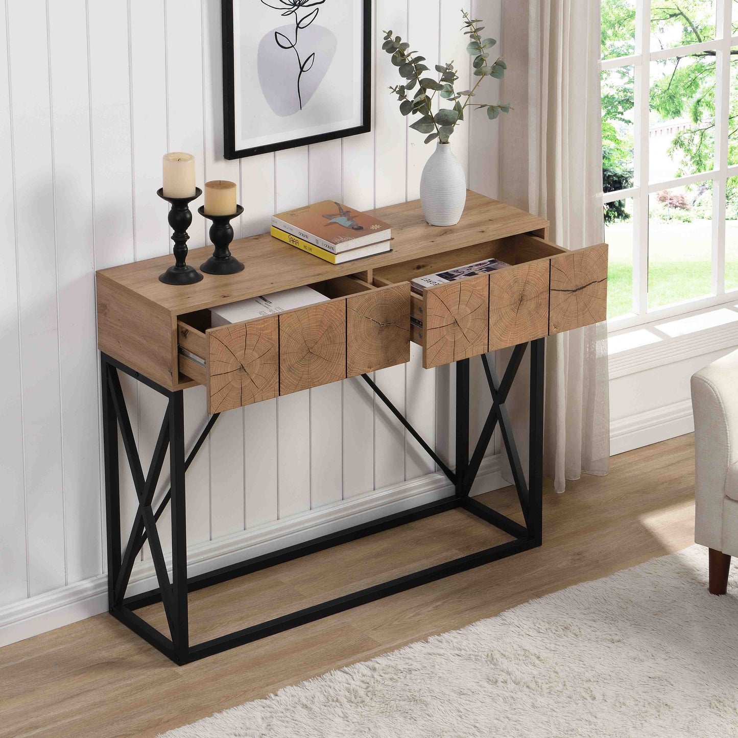 43" Natural Wood Console Table